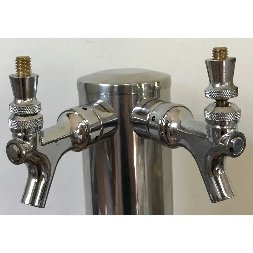 Polished Stainless Steel Dual Faucet Beer Keg Tower & Tubing 12” x 3.25”